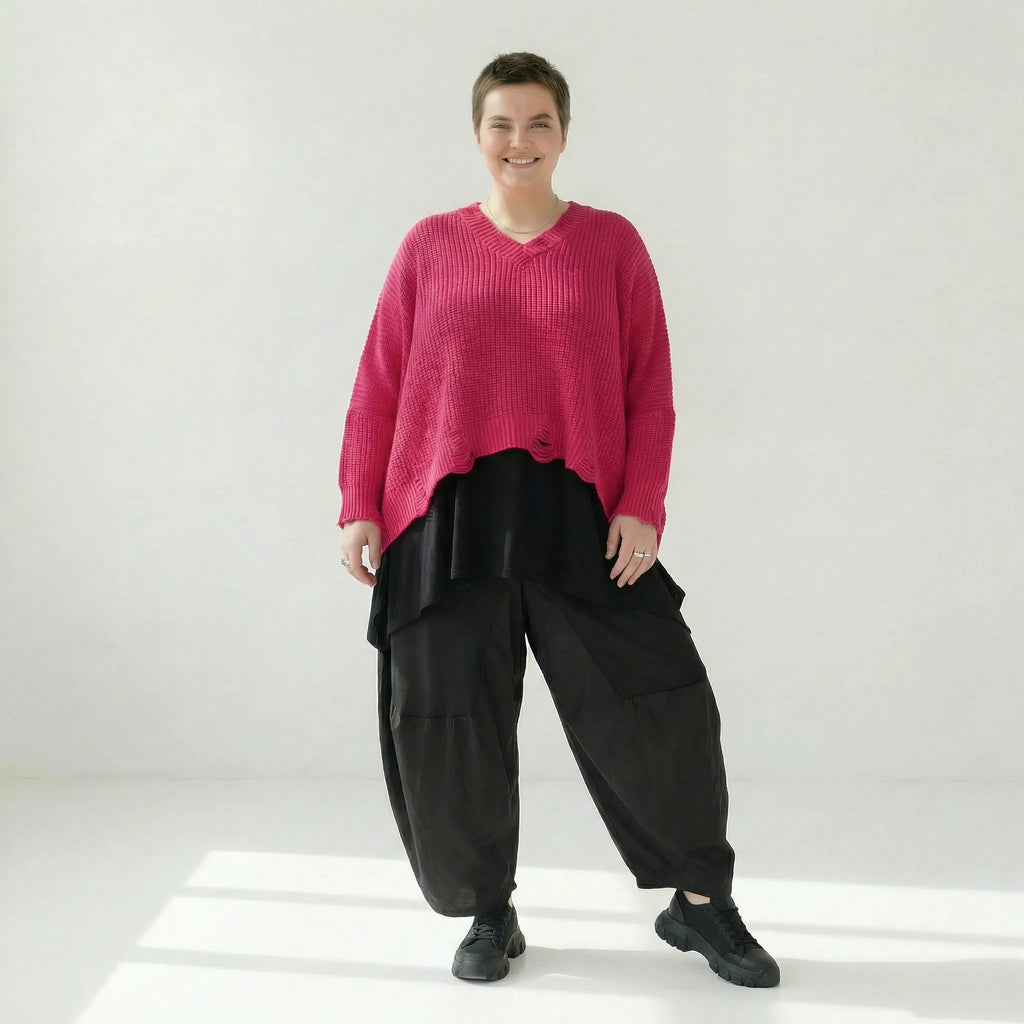  AKH Premium Überwurf in kastiger Form, aus Baumwolle, P1032.2602, Fuchsia, Ausgefallen