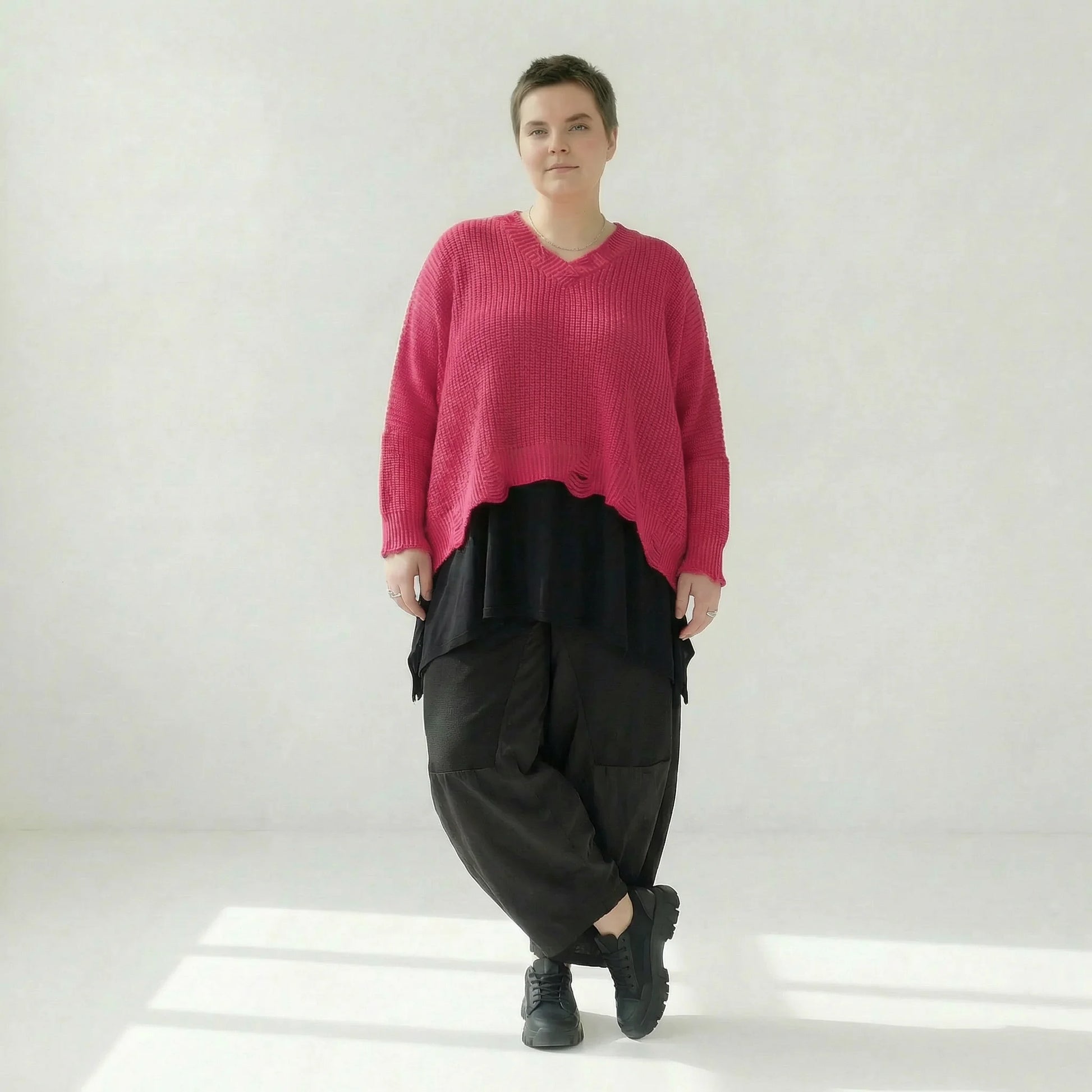  AKH Premium Überwurf in kastiger Form, aus Baumwolle, P1032.2602, Fuchsia, Ausgefallen