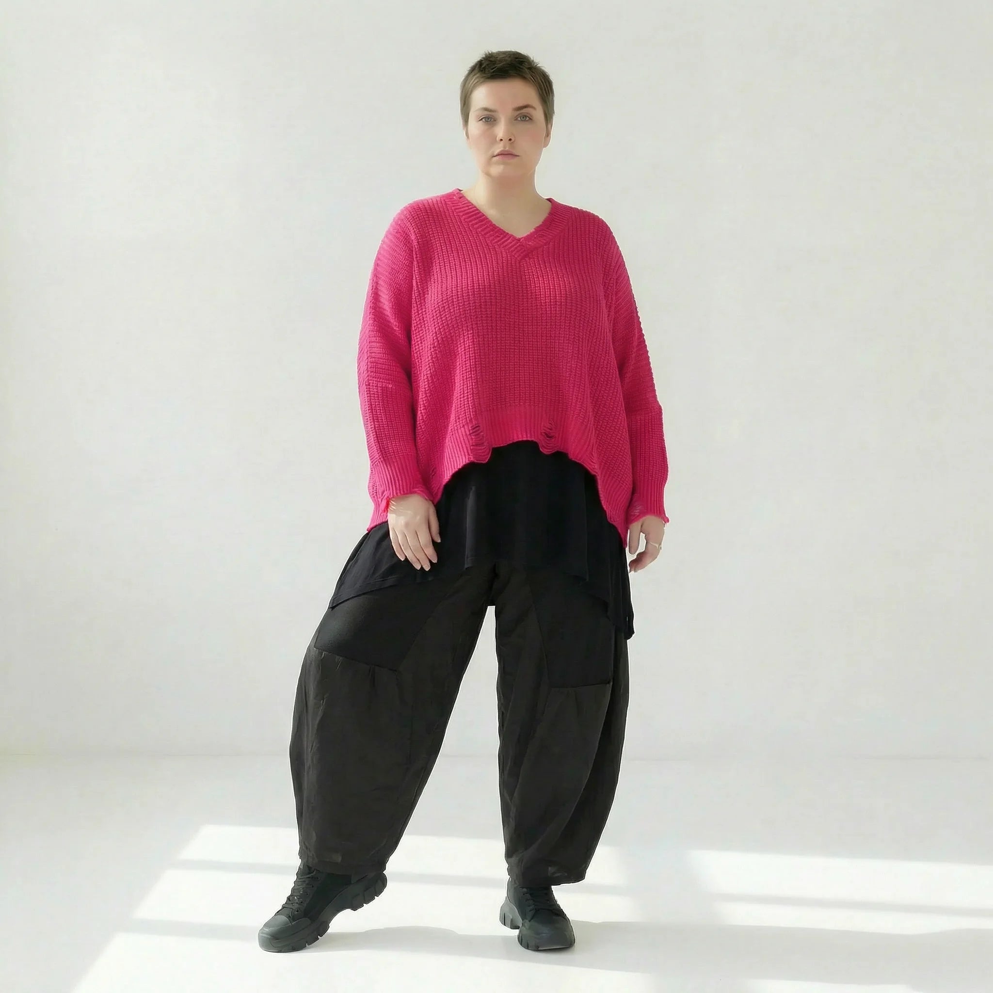  AKH Premium Überwurf in kastiger Form, aus Baumwolle, P1032.2602, Fuchsia, Ausgefallen