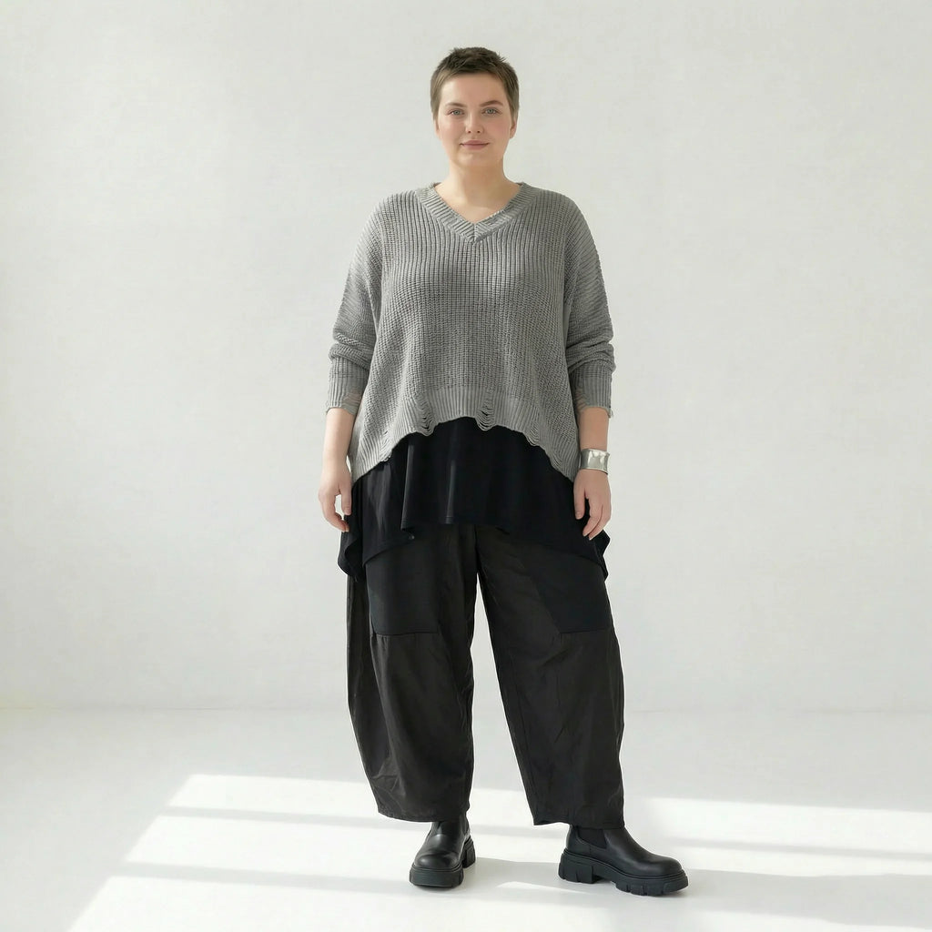  AKH Premium Überwurf in kastiger Form, aus Baumwolle, P1032.2602, Grau, Ausgefallen