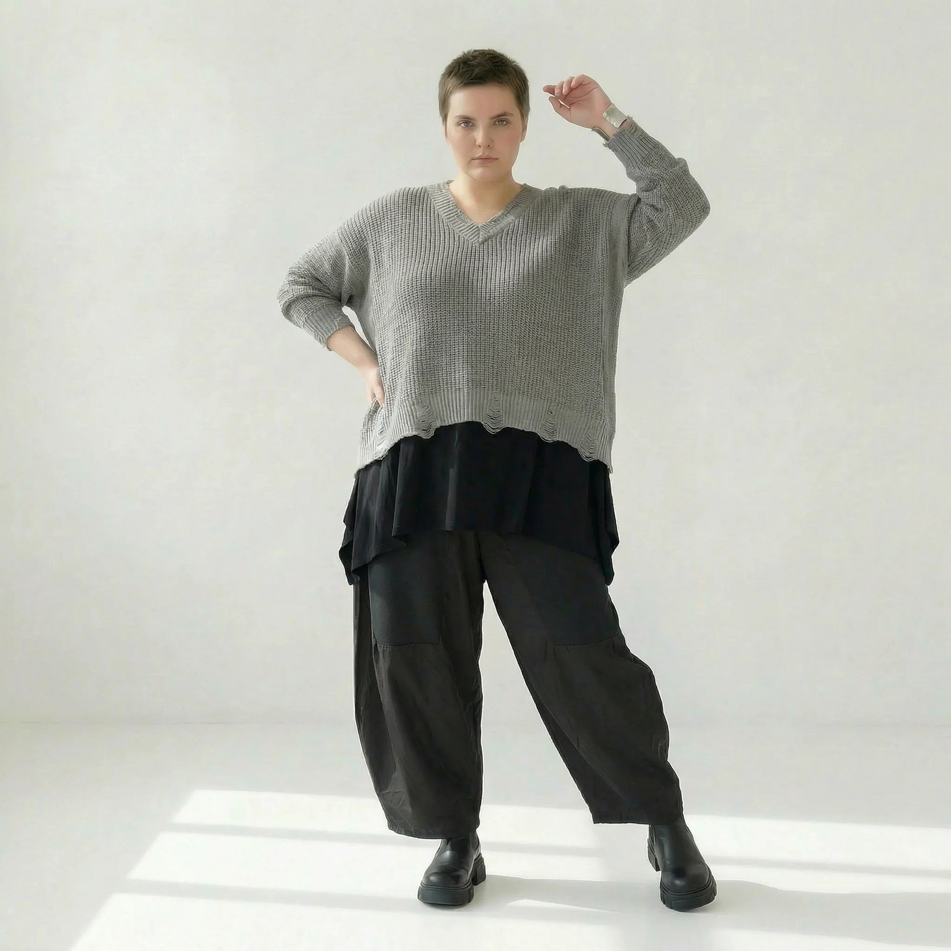  AKH Premium Überwurf in kastiger Form, aus Baumwolle, P1032.2602, Grau, Ausgefallen