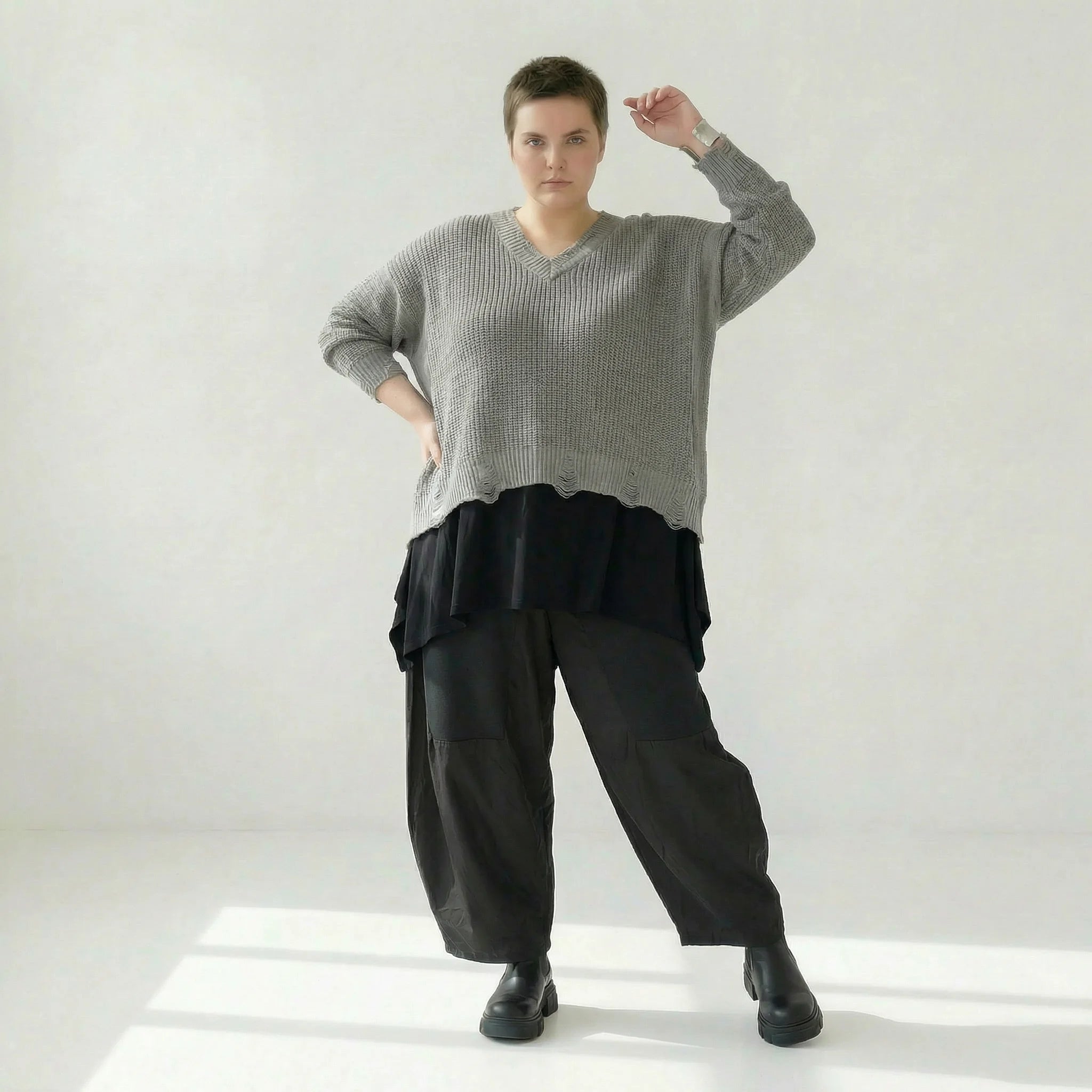  AKH Premium Überwurf in kastiger Form, aus Baumwolle, P1032.2602, Grau, Ausgefallen