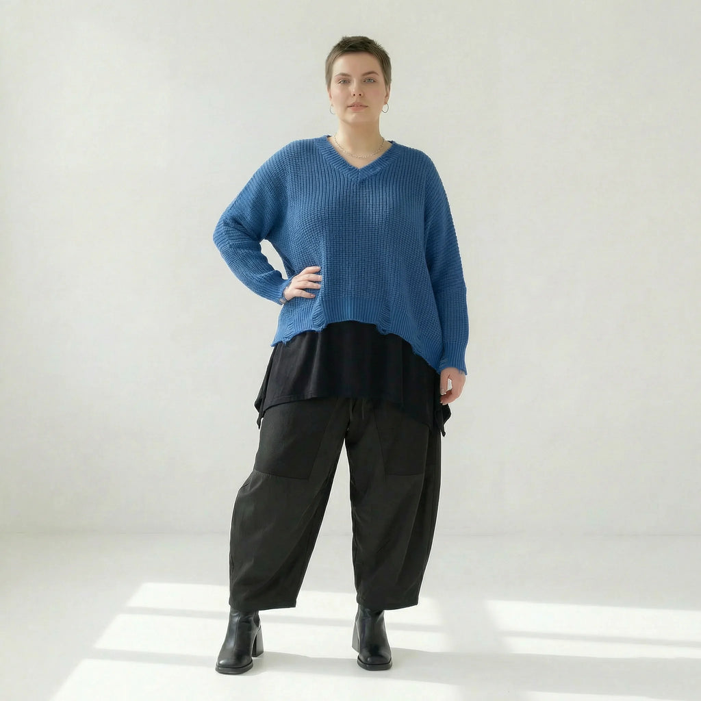  AKH Premium Überwurf in kastiger Form, aus Baumwolle, P1032.2602, JeansBlau, Ausgefallen