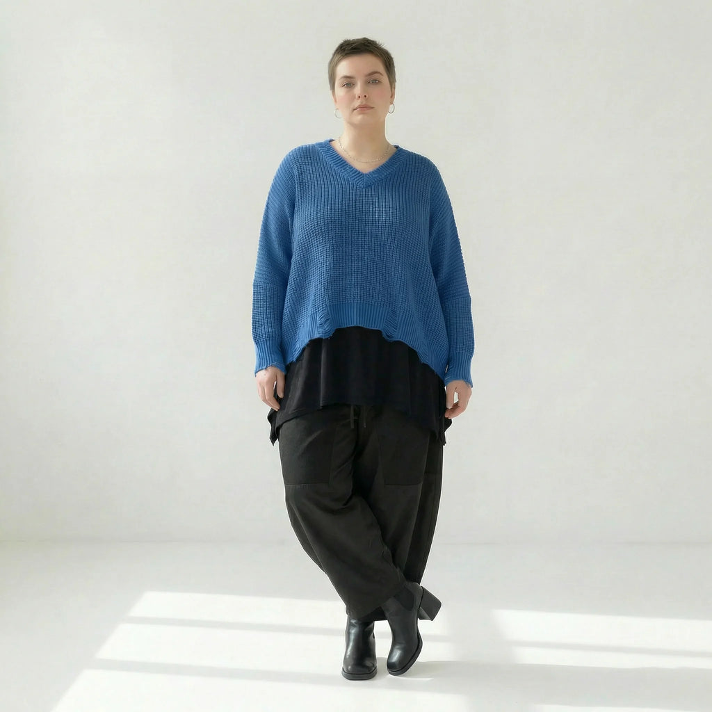  AKH Premium Überwurf in kastiger Form, aus Baumwolle, P1032.2602, JeansBlau, Ausgefallen