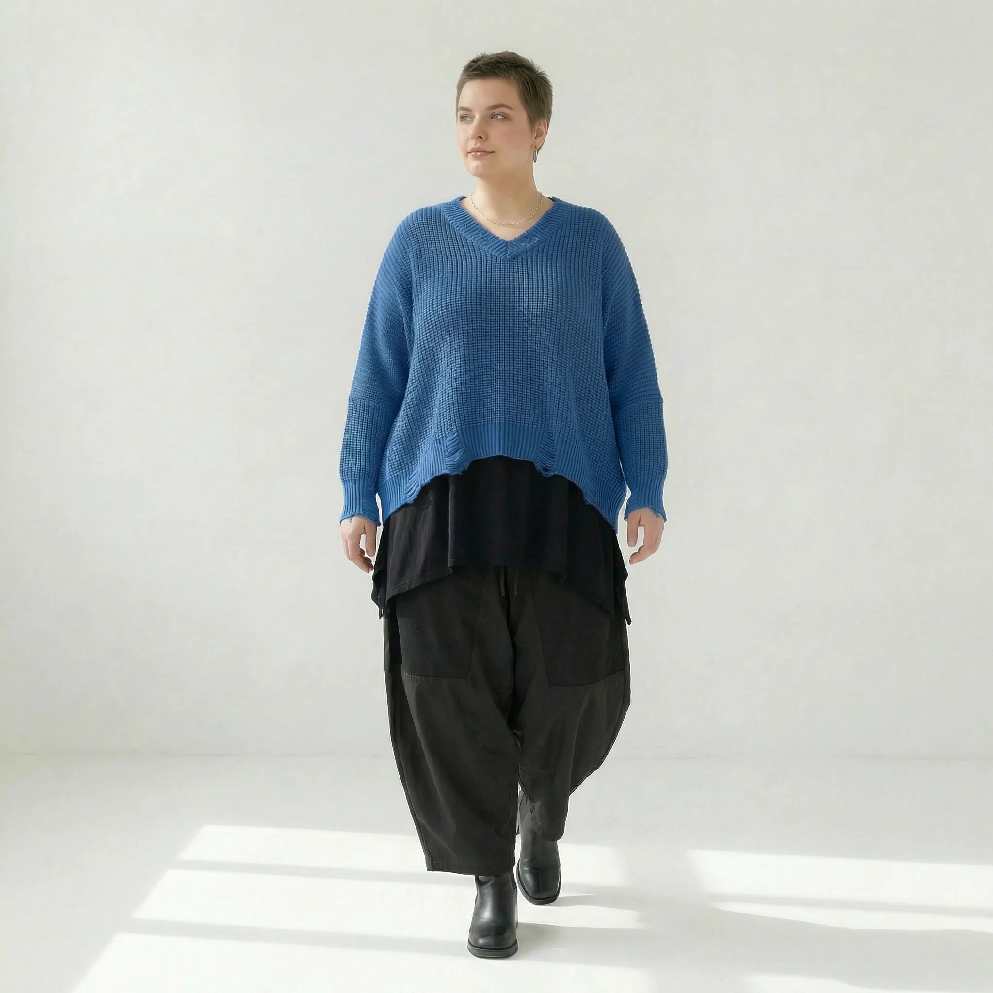  AKH Premium Überwurf in kastiger Form, aus Baumwolle, P1032.2602, JeansBlau, Ausgefallen