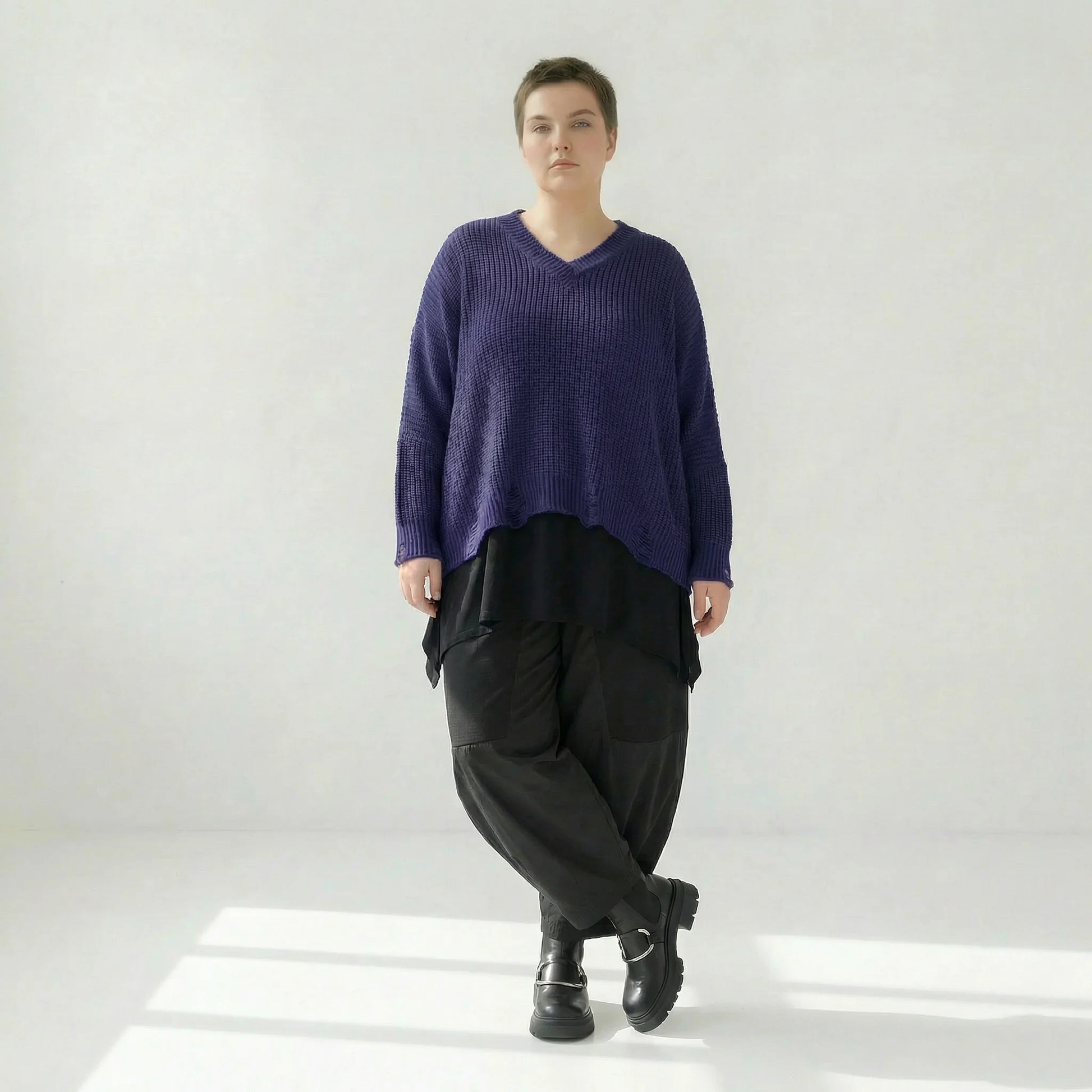  AKH Premium Überwurf in kastiger Form, aus Baumwolle, P1032.2602, Lila, Ausgefallen