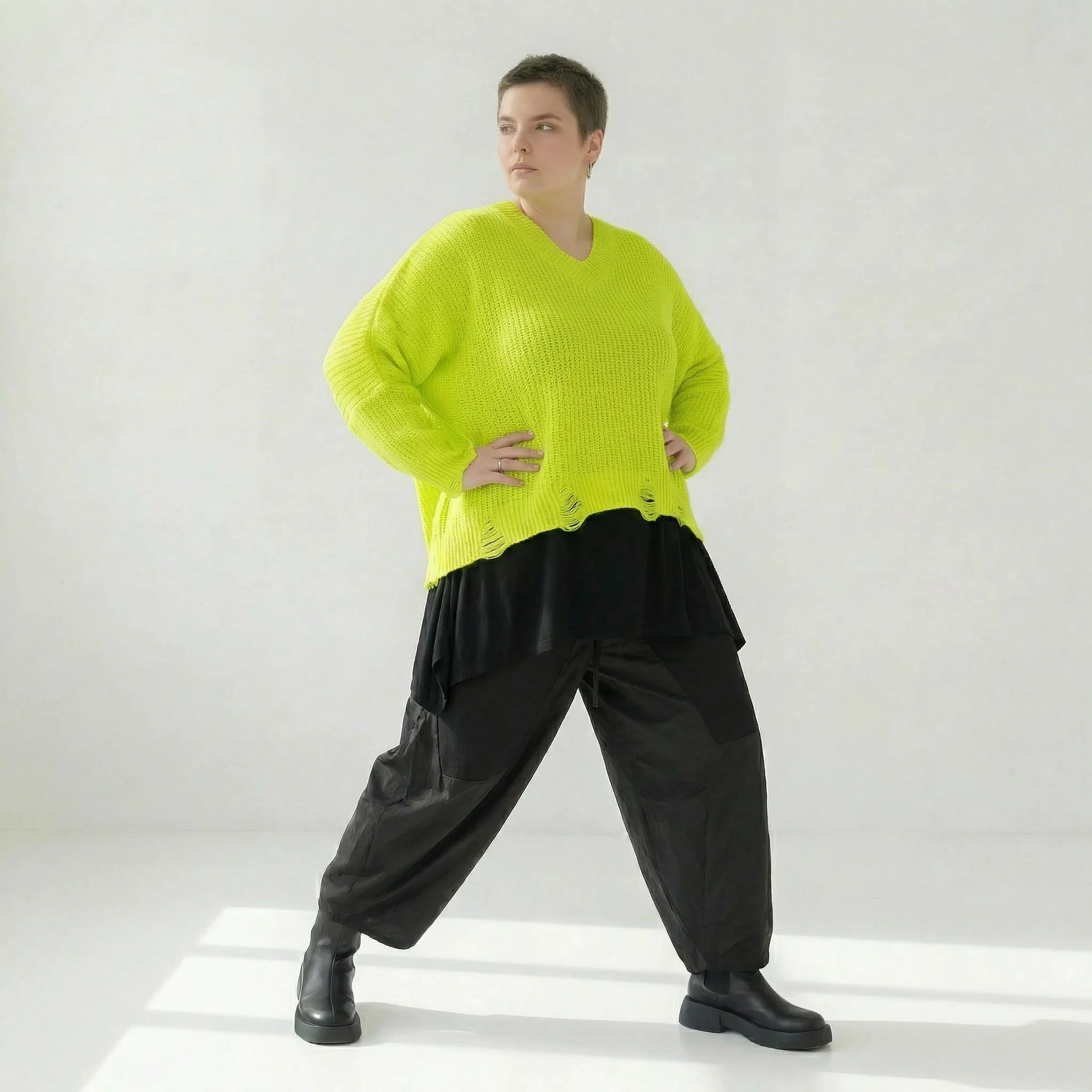  AKH Premium Überwurf in kastiger Form, aus Baumwolle, P1032.2602, NeonGelb, Ausgefallen