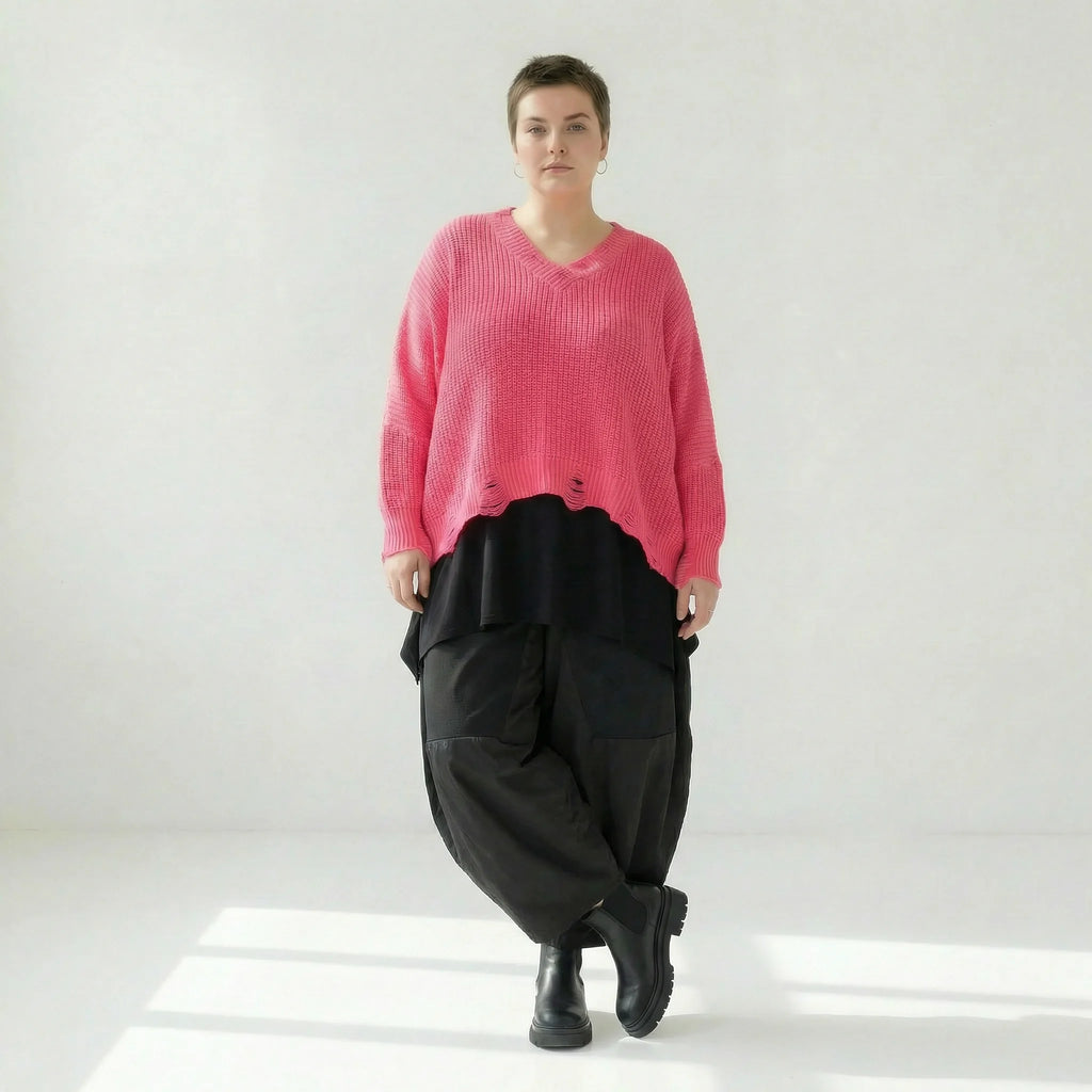  AKH Premium Überwurf in kastiger Form, aus Baumwolle, P1032.2602, Rosa, Ausgefallen