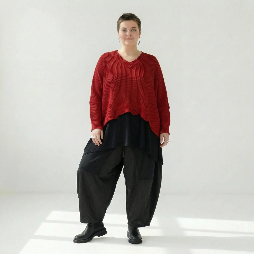  AKH Premium Überwurf in kastiger Form, aus Baumwolle, P1032.2602, Rot, Ausgefallen, Schick