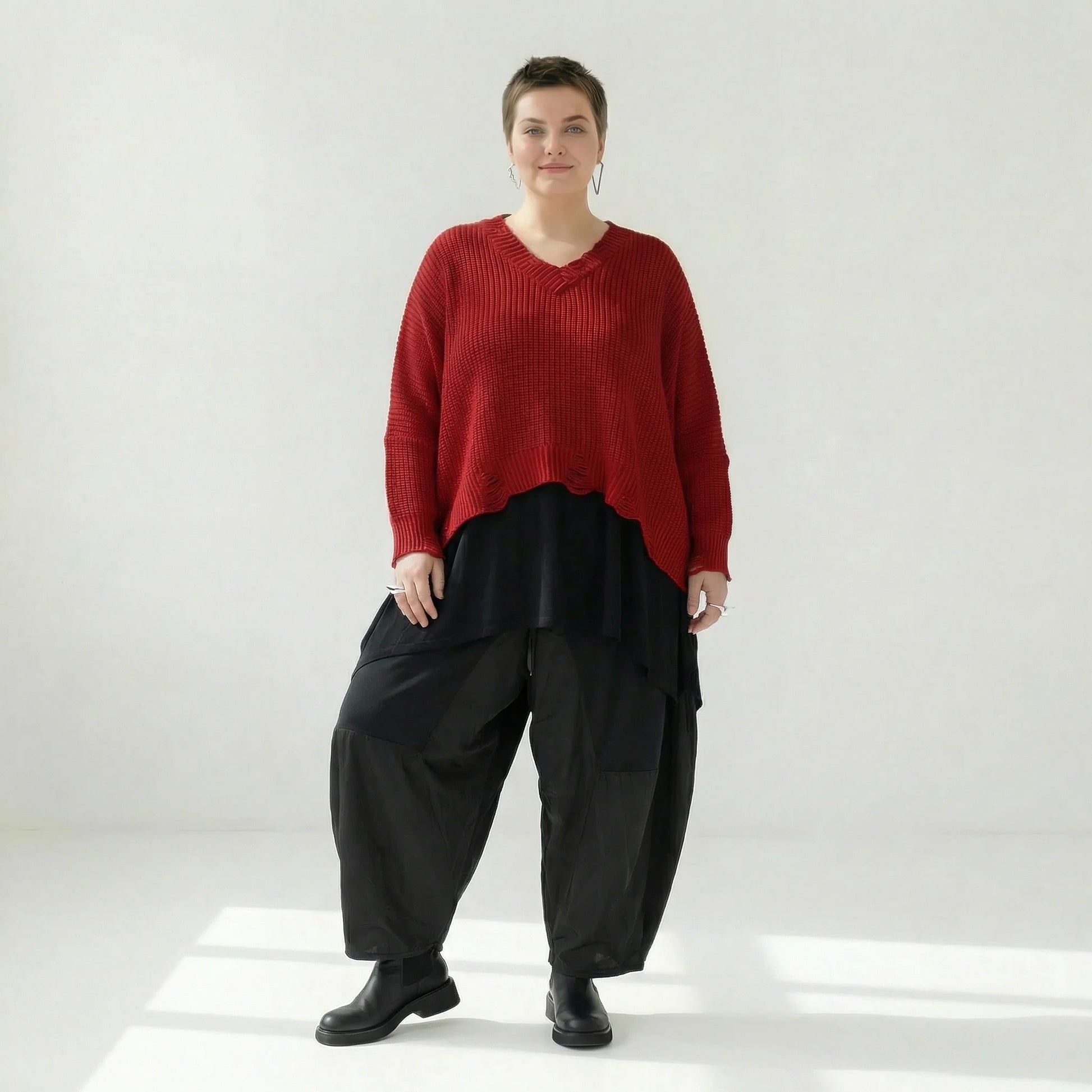  AKH Premium Überwurf in kastiger Form, aus Baumwolle, P1032.2602, Rot, Ausgefallen, Schick