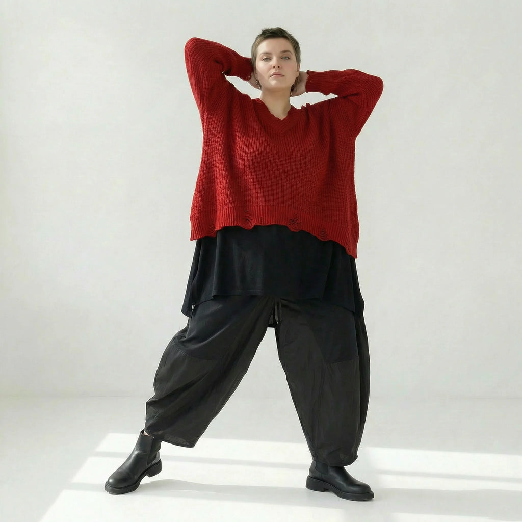  AKH Premium Überwurf in kastiger Form, aus Baumwolle, P1032.2602, Rot, Ausgefallen, Schick