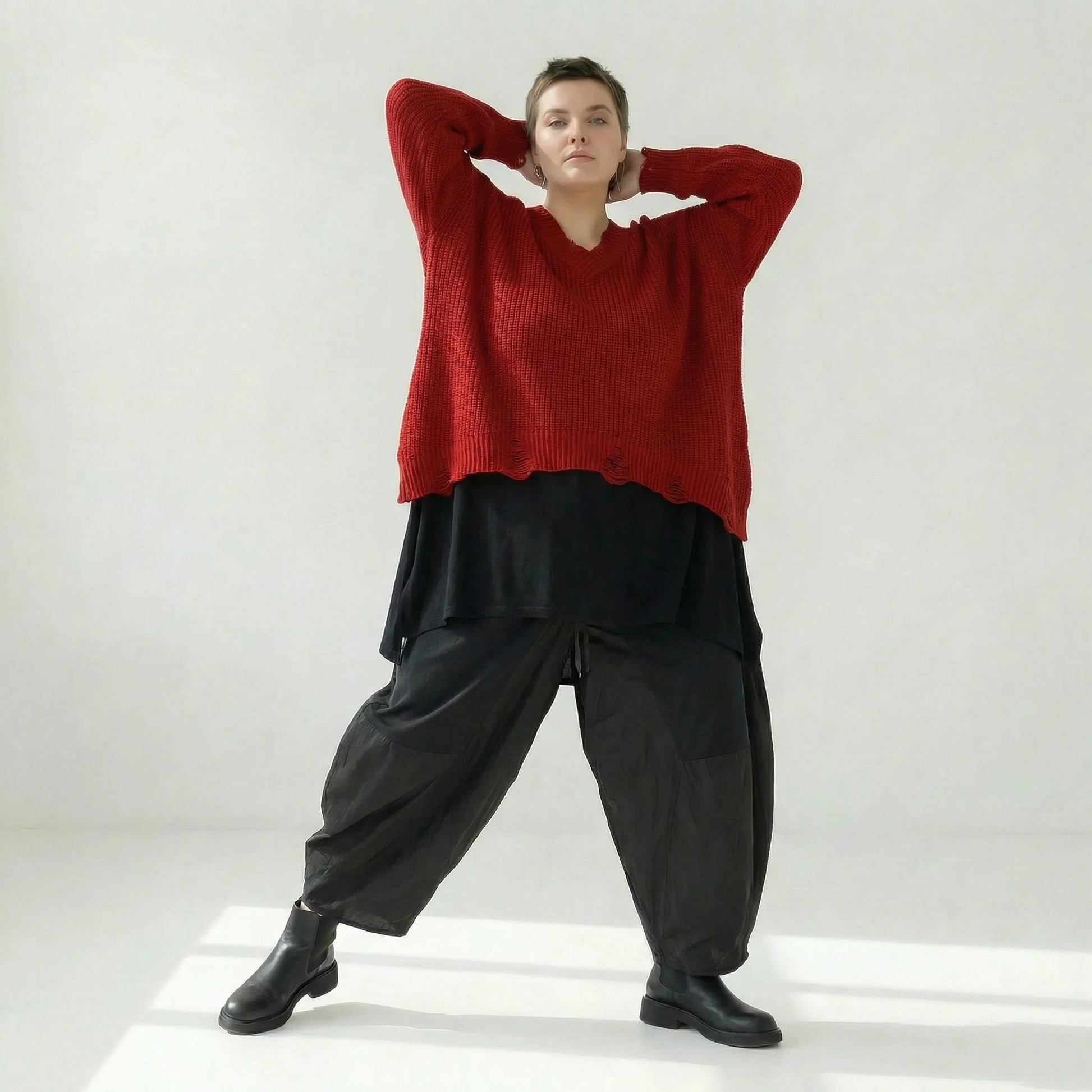  AKH Premium Überwurf in kastiger Form, aus Baumwolle, P1032.2602, Rot, Ausgefallen, Schick