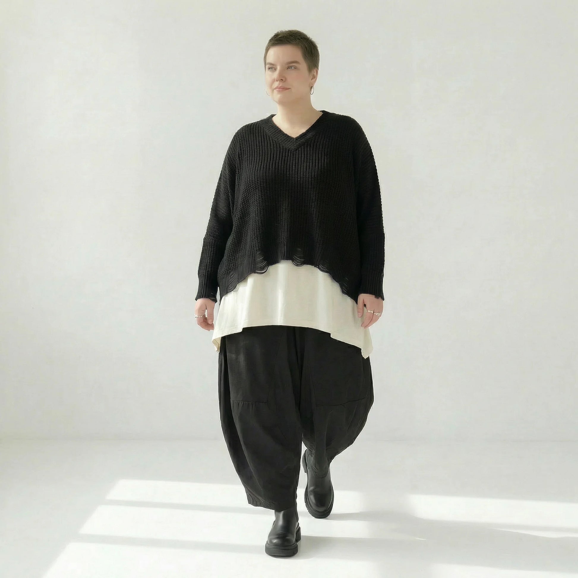  AKH Premium Überwurf in kastiger Form, aus Baumwolle, P1032.2602, Schwarz, Ausgefallen