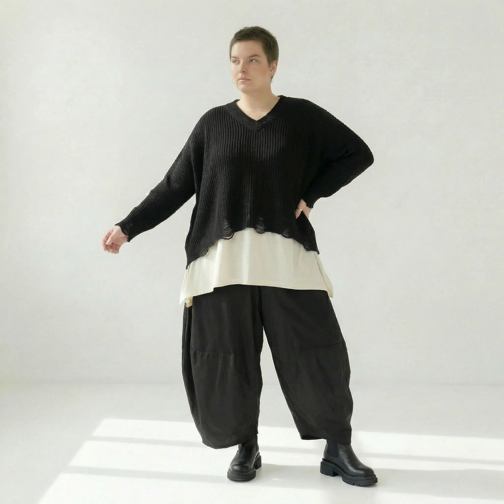  AKH Premium Überwurf in kastiger Form, aus Baumwolle, P1032.2602, Schwarz, Ausgefallen