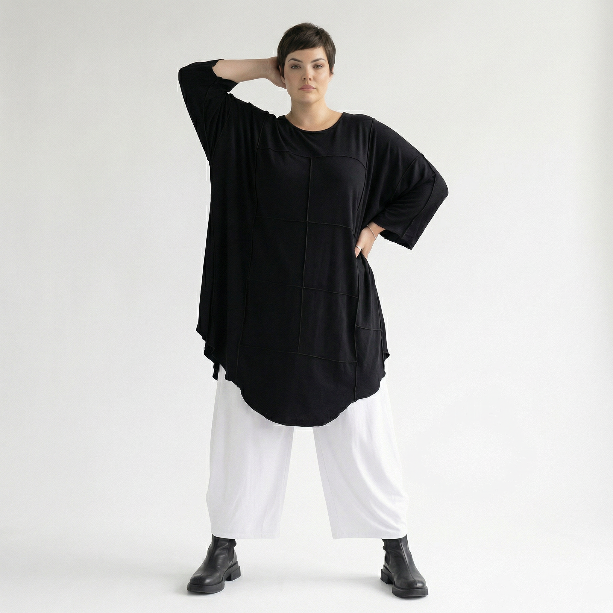  AKH Fashion Bigshirt in gerundeter Form, aus Viskose, 1233.06515, Schwarz, Ausgefallen