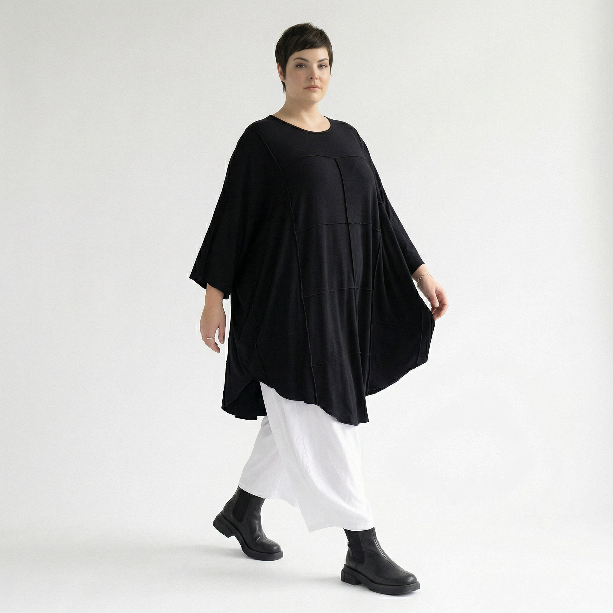 AKH Fashion Bigshirt in gerundeter Form, aus Viskose, 1233.06515, Schwarz, Ausgefallen