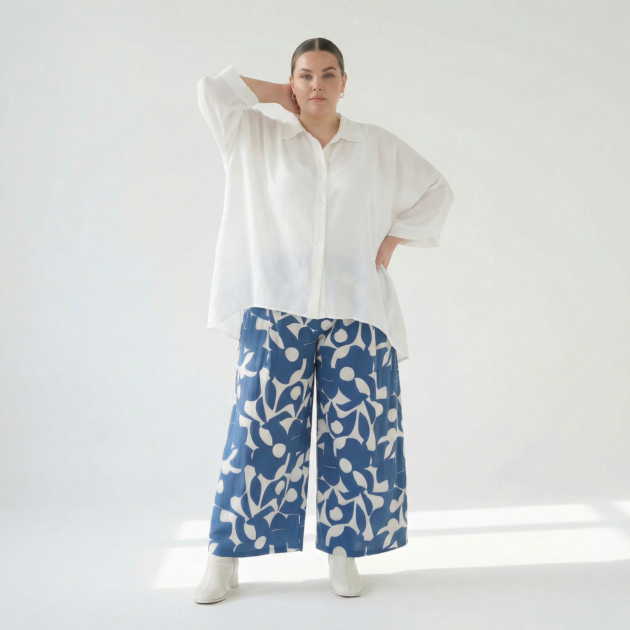  Palazzo Hose von AKH Fashion aus Viskose, 1471.07063, Blau/Weiß, Muster, Ausgefallen