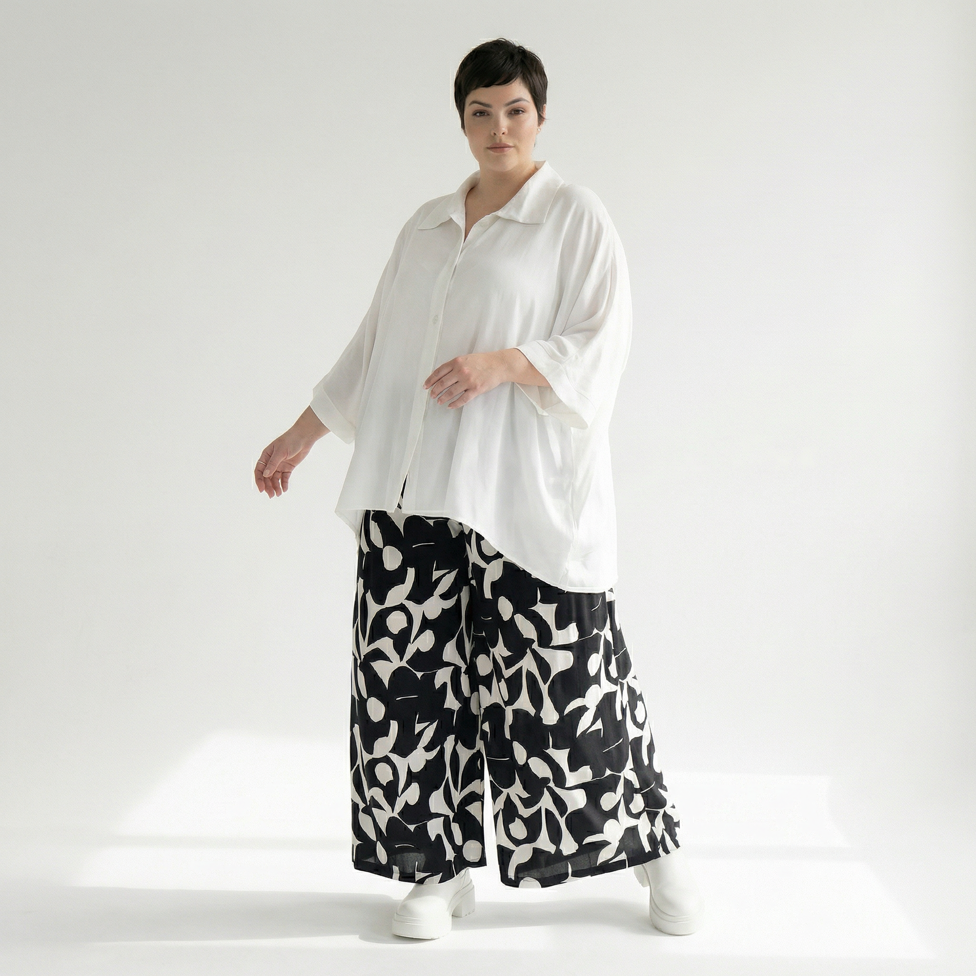  Palazzo Hose von AKH Fashion aus Viskose, 1471.07063, Schwarz/Weiß, Muster, Ausgefallen