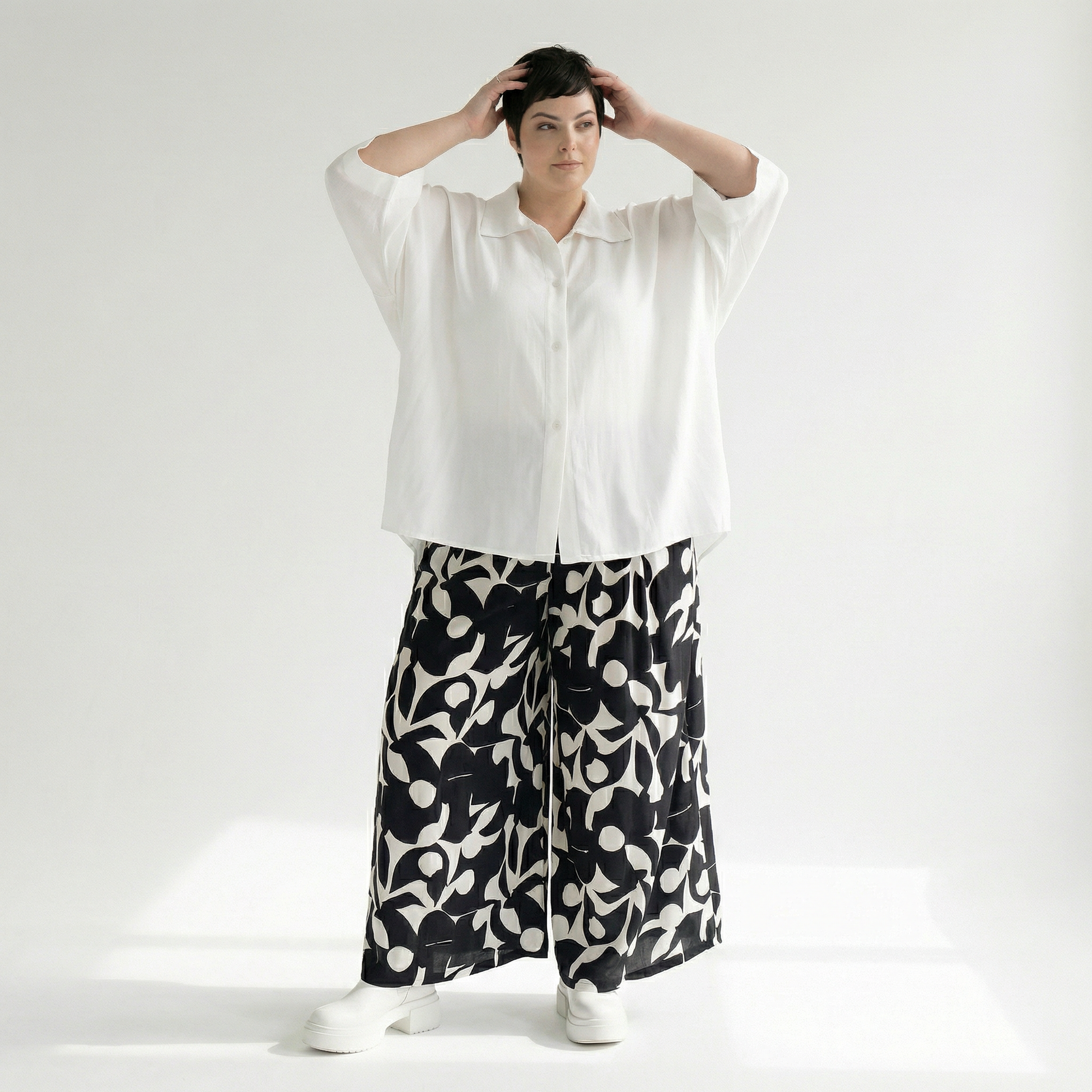  Palazzo Hose von AKH Fashion aus Viskose, 1471.07063, Schwarz/Weiß, Muster, Ausgefallen