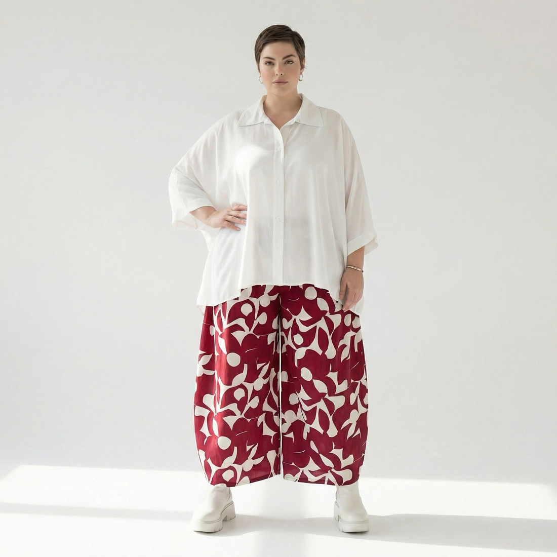  Palazzo Hose von AKH Fashion aus Viskose, 1471.07063, Weinrot/Weiß, Muster, Ausgefallen