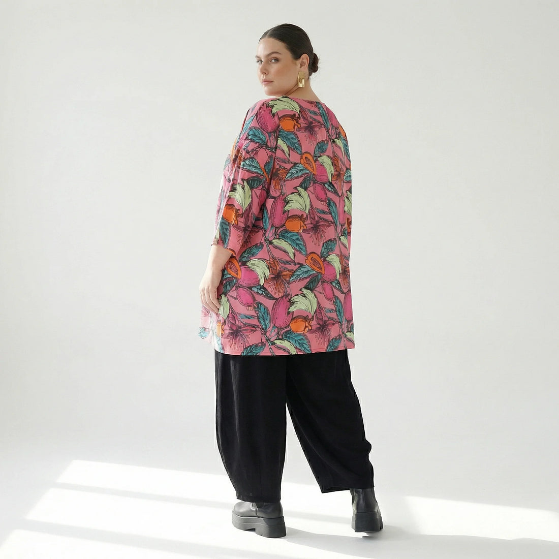  A-Form Bigshirt von AKH Fashion aus Baumwolle, 1507.00593, Rosa/Multi, Blumen, Ausgefallen