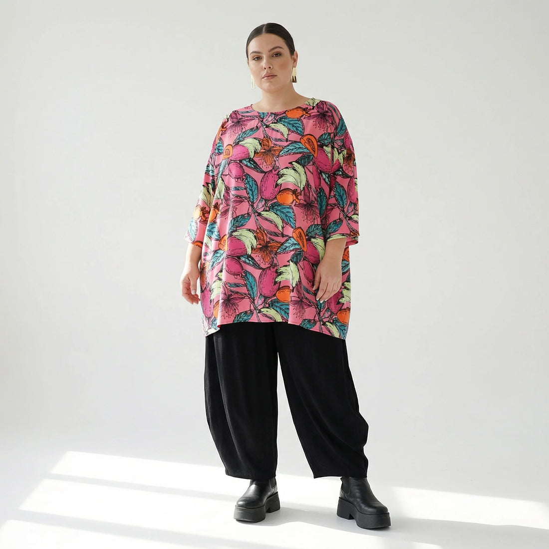  A-Form Bigshirt von AKH Fashion aus Baumwolle, 1507.00593, Rosa/Multi, Blumen, Ausgefallen