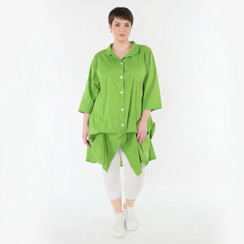 Zeitlos stilvolle Glockenform Bluse im Lagenlook aus fein leichter Baumwollmischung, Apfelgrün