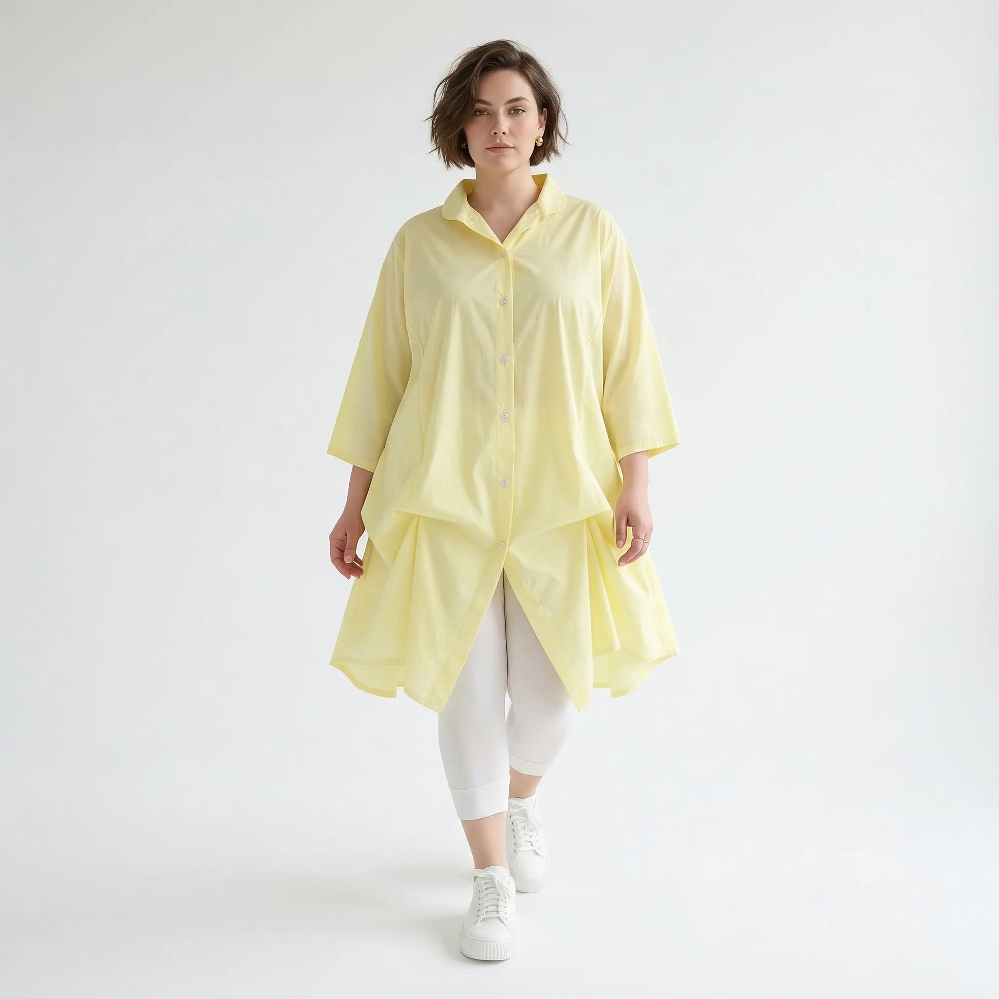 Legere Glocken Bluse mit fein leichtem Popeline für stilvollen Lagenlook und verstellbare Raffung, Gelb