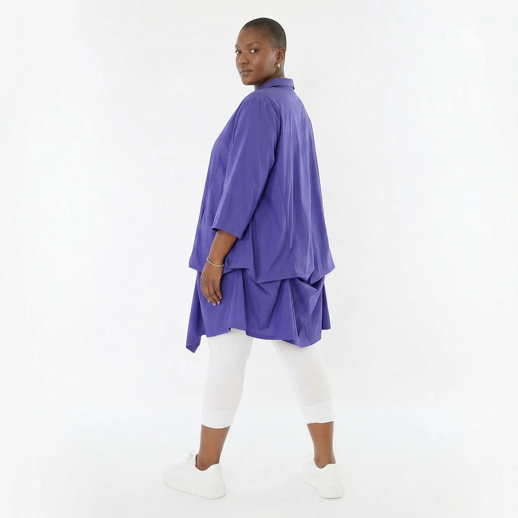 Legere Glockenform Bluse aus feiner Popeline mit raffiniertem Lagenlook und anpassbarer Raffung, Lila