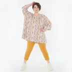 A-Form Oversize Shirt aus weich fallendem Jersey für zeitlosen Lagenlook und legeren Komfort, Ecru/Rosa/Multi