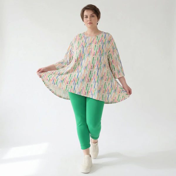 Ausgefallenes Glockenshirt aus feinem Jersey im zeitlosen Lagenlook mit weichem Stretch, Ecru/Fuchsia/Multi