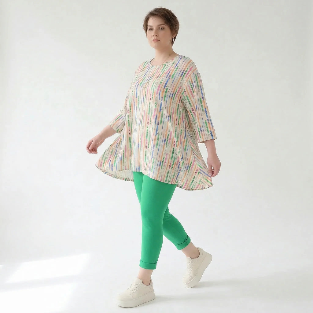 Ausgefallenes Glockenshirt aus feinem Jersey im zeitlosen Lagenlook mit weichem Stretch, Ecru/Fuchsia/Multi