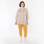 Zeitlos stilvolles Glockenform Shirt aus fein weichem Jersey für legeren Oversize Lagenlook, Ecru/Rosa/Multi