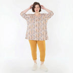 Zeitlos stilvolles Glockenform Shirt aus fein weichem Jersey für legeren Oversize Lagenlook, Ecru/Rosa/Multi