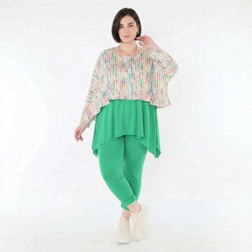 Ausgefallener Lagenlook Überwurf aus feinem Jersey im kastigen Oversize Style mit Pinselstrichmuster, Ecru/Fuchsia/Multi