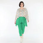 Ausgefallener Lagenlook Überwurf aus feinem Jersey im kastigen Oversize Style mit Pinselstrichmuster, Ecru/Fuchsia/Multi