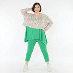 Ausgefallener Lagenlook Überwurf aus feinem Jersey im kastigen Oversize Style mit Pinselstrichmuster, Ecru/Fuchsia/Multi
