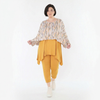 Ausgefallener Lagenlook Überwurf aus feinem Jersey mit weichem Stretch und Pinselstrichmuster, Ecru/Rosa/Multi