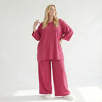Ausgefallen legeres Oversize A-Form Shirt im soften fließenden Lagenlook mit Waffelstruktur, Fuchsia