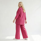 Ausgefallen legeres Oversize A-Form Shirt im soften fließenden Lagenlook mit Waffelstruktur, Fuchsia