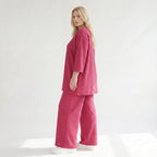 Ausgefallen legeres Oversize A-Form Shirt im soften fließenden Lagenlook mit Waffelstruktur, Fuchsia