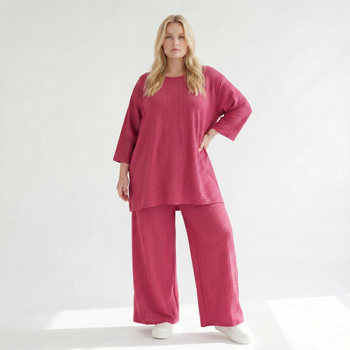 Ausgefallene Palazzo Hose im stilvollen Lagenlook mit weiten Beinen und fließend weicher Struktur, Fuchsia