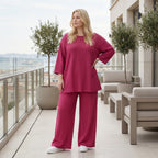 Ausgefallen legeres Oversize A-Form Shirt im soften fließenden Lagenlook mit Waffelstruktur, Fuchsia