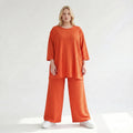 Ausgefallene Palazzo Hose im Lagenlook mit stretchigem Jacquard, weich fließend und leger, Rost