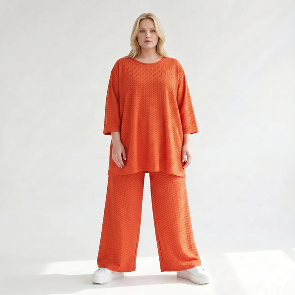 Ausgefallene Palazzo Hose im Lagenlook mit stretchigem Jacquard, weich fließend und leger, Rost