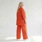 Ausgefallene Palazzo Hose im Lagenlook mit stretchigem Jacquard, weich fließend und leger, Rost