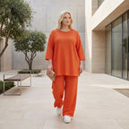 Ausgefallene Palazzo Hose im Lagenlook mit stretchigem Jacquard, weich fließend und leger, Rost