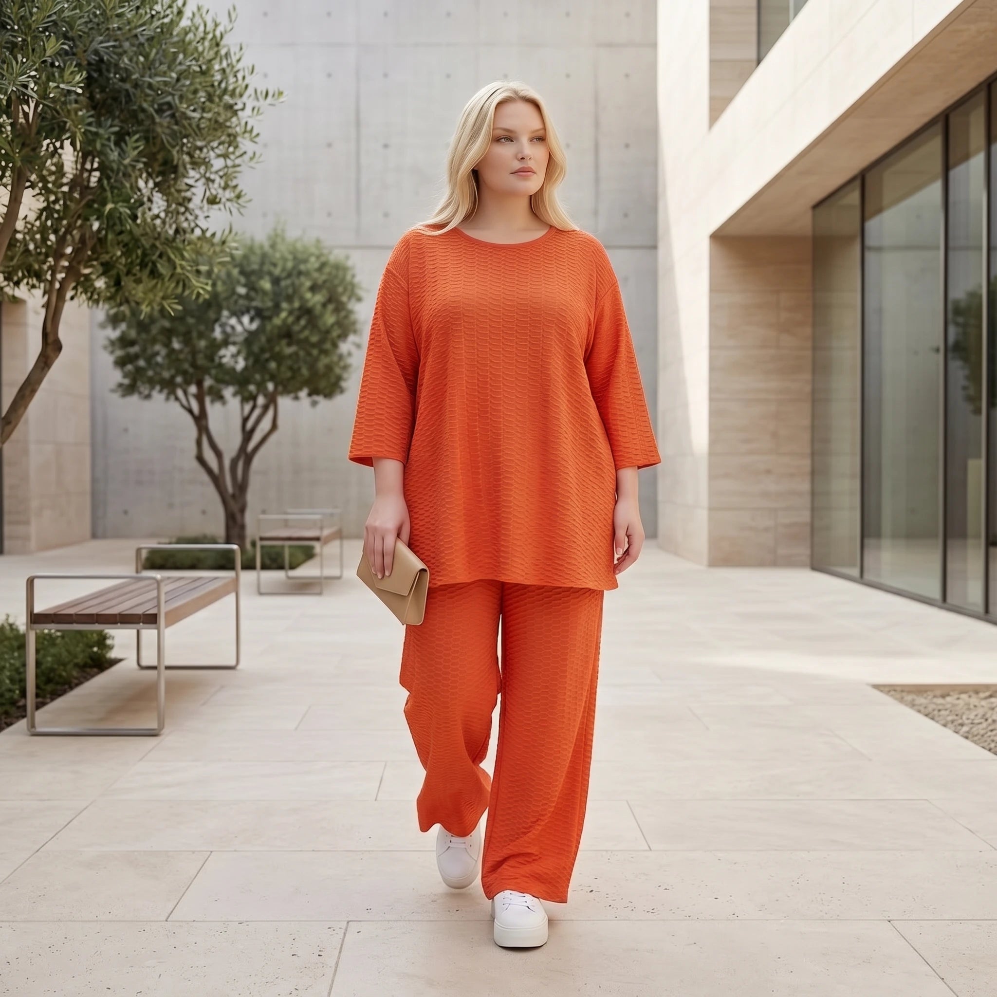 Ausgefallene Palazzo Hose im Lagenlook mit stretchigem Jacquard, weich fließend und leger, Rost