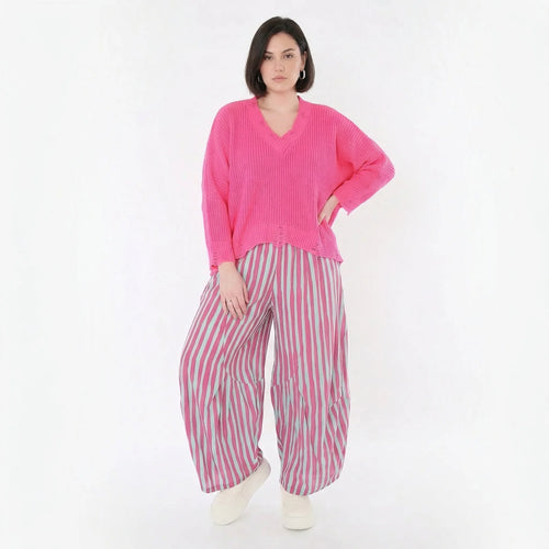 Ballon Hose im lässig zeitlosen Lagenlook mit weitem Bein und luftiger Leinen-Optik, Fuchsia/Mint