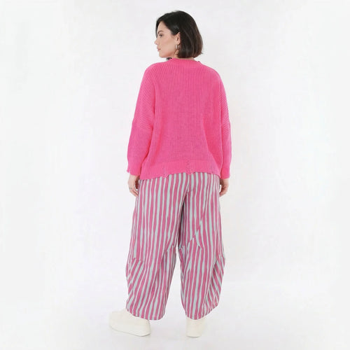 Ballon Hose im lässig zeitlosen Lagenlook mit weitem Bein und luftiger Leinen-Optik, Fuchsia/Mint